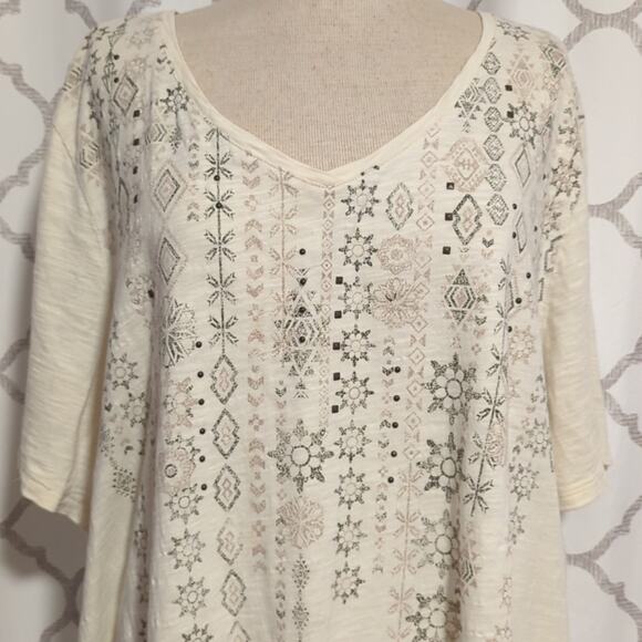 Catherine's Petite Cream Embroidered Embellished Women's Top Tee Blouse 3XWP - Picture 1 of 9